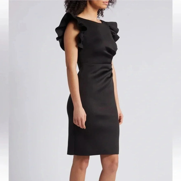 Eliza J Dresses & Skirts - Eliza J Ruffle Sleeve Scuba Crepe Cocktail sheath dress black 6